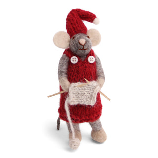 NORDIC.CHRISTMAS - Small grey girly mouse with knitting ornament