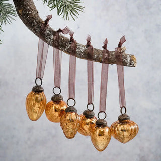 NORDIC.CHRISTMAS - Small honey crackle glass baubles - set of 6