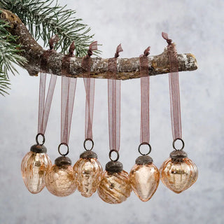 NORDIC.CHRISTMAS - Small rose crackle glass baubles - set of 6