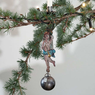 NORDIC.CHRISTMAS - Vintage tree candleholder ornament metal faun with ball