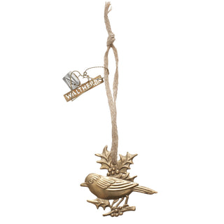 Bird on misteltoe - brass ornament