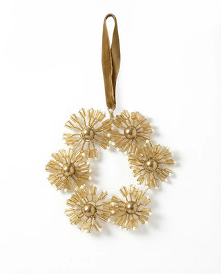 Champagne Beaded Flower Wreath Ornament