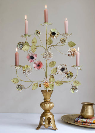 Candelabra with Metal Flowers