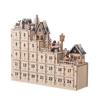 NORDIC.CHRISTMAS - Wooden advent calendar with village