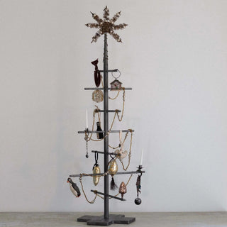 NORDIC.CHRISTMAS - Zinc Christmas tree with antique patina finish & collection of vintage ornaments